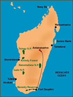 Madagaskar-Karte für Reise ins Berenty Reserve
