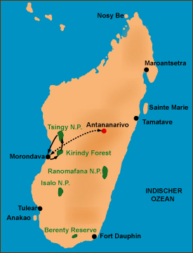 Madagaskar-Karte für Reise nach Kirindy & Tsingy