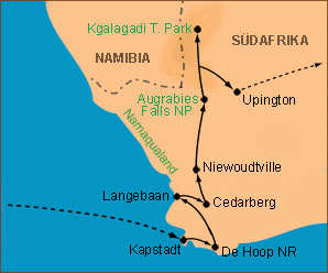 Reisekarte für unsere Südafrika Rundreise
