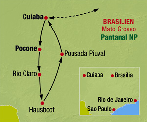 Reiseverlauf mit Übernachtung auf einem Hausboot im Pantanal