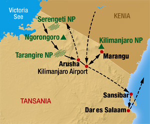 Landkarte für unsere Tansania Safarirundreisen