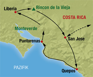Die Reisekarte für unsere Costa Rica Rundreise