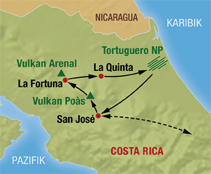 Karte für unsere Costa Rica Rundreise