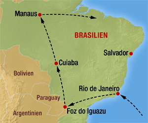 Reisekarte für unsere Brasilien Rundreise