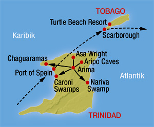 Karte für unsere Trinidad & Tobago Rundreise