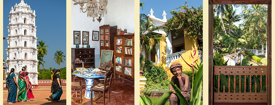 Wohnhaus im portugiesischen Stil und Hindutempel in Goa