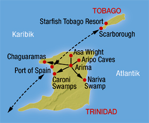 Karte für unsere Trinidad & Tobago Rundreise