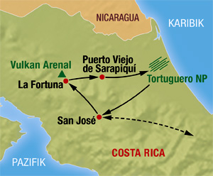 Karte für unsere Costa Rica Rundreise