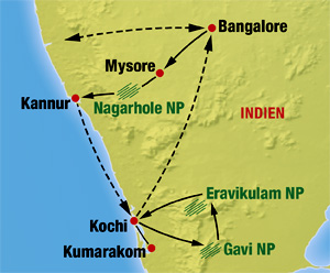 Südindien Reise in die Nationalparks Nagarhole, Eravikulam und Gavi