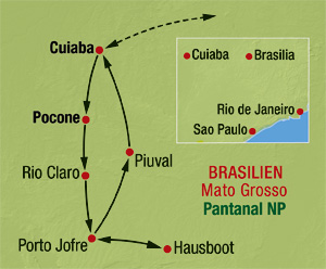 Reiseverlauf mit Übernachtung auf einem Hausboot im Pantanal