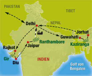 Karte für unsere Nordindien Rundreise