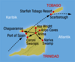Karte für unsere Trinidad & Tobago Rundreise