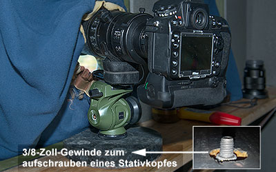 Wer Objektive ab 300 mm Brennweite nutzen möchte sollte zum Filmen und Fotografieren ein Stativ oder Bohnensack verwenden  