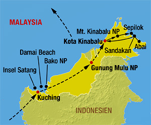 Malaysia Karte mit Fahrstrecke
