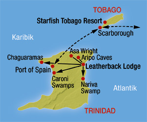 Karte für unsere Trinidad & Tobago Rundreise