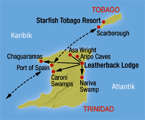 Karte für unsere Trinidad & Tobago Rundreise