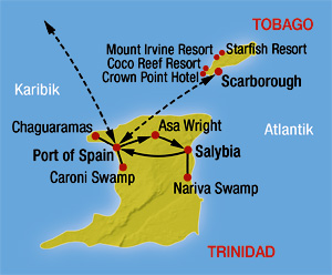 Karte für unsere Trinidad & Tobago Rundreise