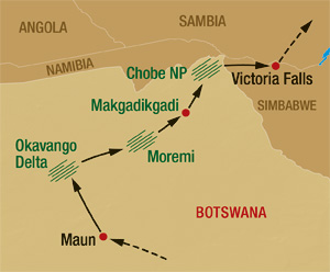 Reisekarte für unsere Safari Reisen nach Botswana