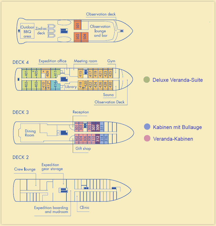 Decksplan und Kabinen Schiff Magellan Explorer