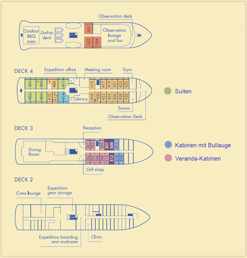 Decksplan und Kabinen Schiff Magellan Explorer