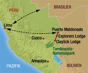 Lehmlecken für Papageien in Tambopata